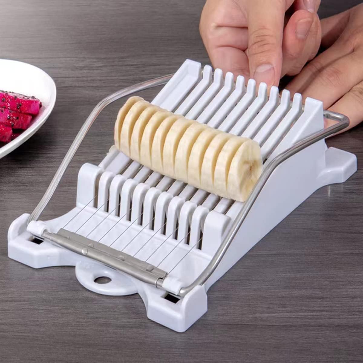 Stainless Steel Wire Egg Slicer,Cuts 10 Slices For fruit,Onions,Soft Food and Ham,Slicer & Cutter for Eggs, Mozzarella Cheese, Slice Spacing 1/3 inch Multipurpose Luncheon Meat Slicer(White)