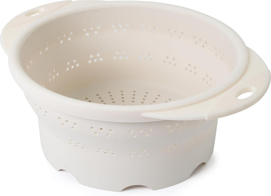 10" Collapsible Silicone Colander in Cream, Kitchen Strainer with Handles, 15.1 Cup Capacity | BPA-Free, Heat-Resistant, Space-Saving Kitchen Tool