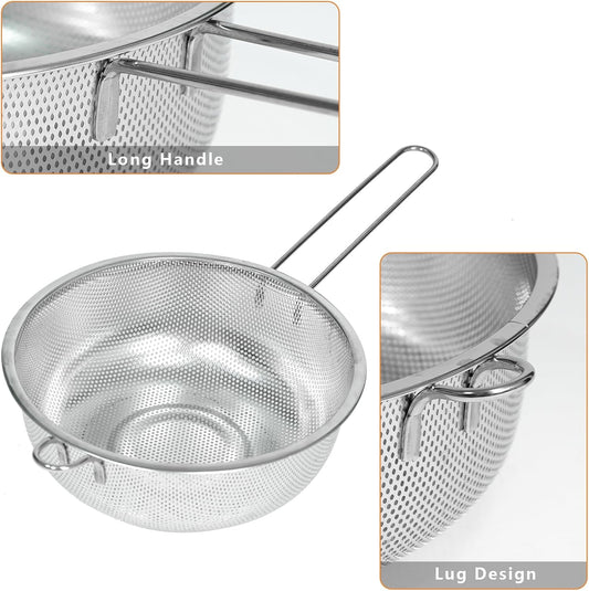 Metal Fine Mesh Strainer and Colander for Kitchen with Handle, Stainless Steel Pasta Strainer/Kitchen Funnel/Collander/Sifter for Strain/Wash Vegetables, Fruits, Spaghetti, Rice (10.2")
