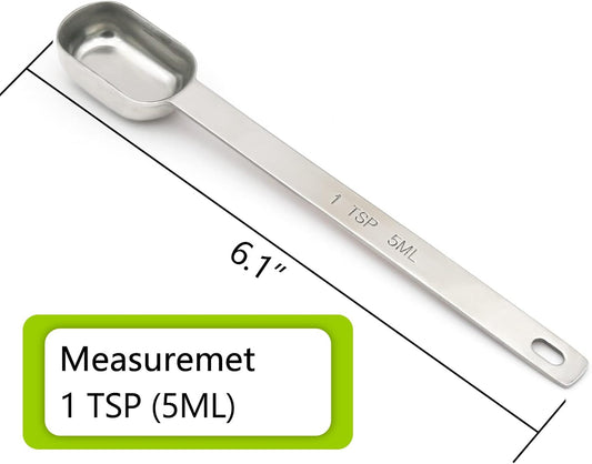 2PCS 1TSP(5ML) Measuring Spoon, Stainless Steel Long Handle Teaspoons | High Precision, Food-Grade Stainless Steel, Rust-Free, Dishwasher-Safe, Easy-Read Markings, Multi-Purpose, Sturdy & Durable