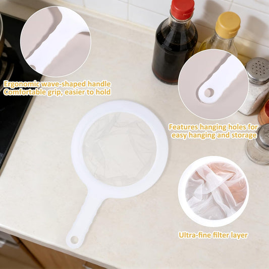 Fine Mesh Strainer with Handle, 3 Pcs Mini Kitchen Colander Sieve | Small Nylon Plastic Fine Meshes Sieve with Handle Hanging Hole for Coffee Tea Milk Juice Honey Broth (100/120/200 Mesh)