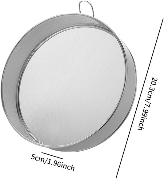 Flour Sifter, Stainless Steel Flour Sieve, 8 Inch 80 Mesh Fine Mesh Strainer, Round Sifter for Baking Cake Breads (Silver)