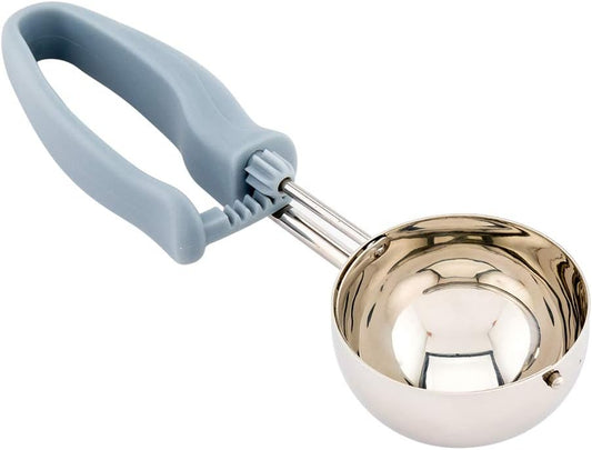 Comfy Grip 4 Ounce Gelato Scoop 1 Ambidextrous Ice Cream Scoop - Built-In Blade Bright Handle Gray Stainless Steel Cookie Dough Scoop Comfortable Grip For All Ingredients