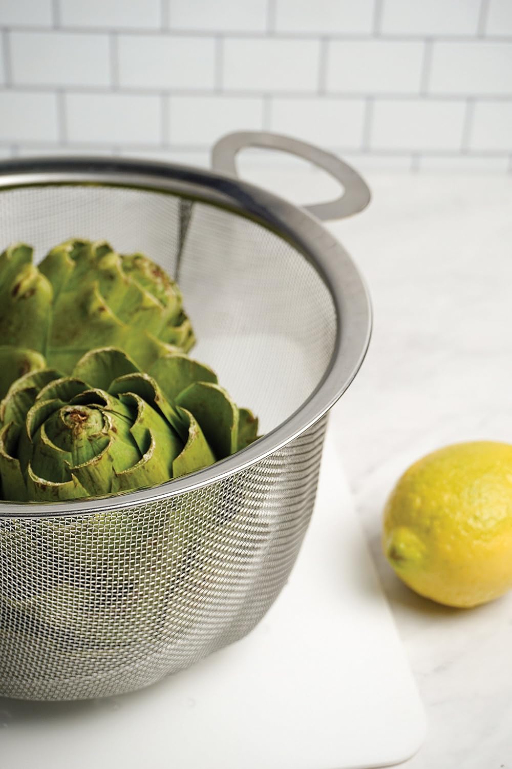 Mesh Colander Strainer Basket with Folding Handles, 3 Quarts | For Pasta, Frying, & Salads | Dishwasher Safe | Use in Pressure Cookers | Steaming, Draining & Rinsing