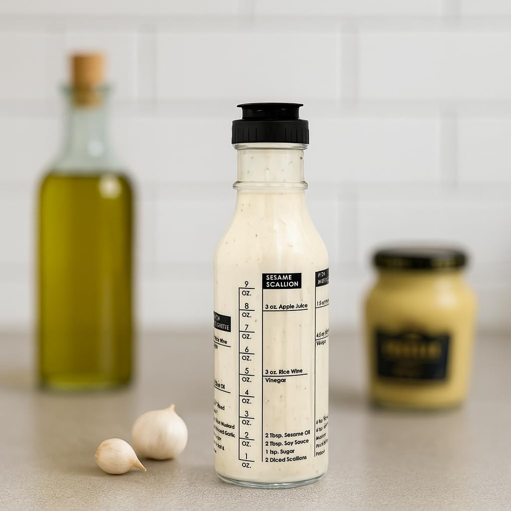 Salad Dressing Shaker & Mixer Bottle with Built-In Recipes 12oz / 350ml