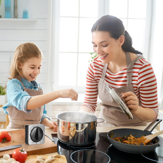Kitchen Timers for Cooking, Chef Cooking Timer Clock with Loud Alarm - 100% Mechanical Desk Timer - No Batteries Required - Magnetic Backing, Exquisite Stainless Steel Body - Countdown Reminder