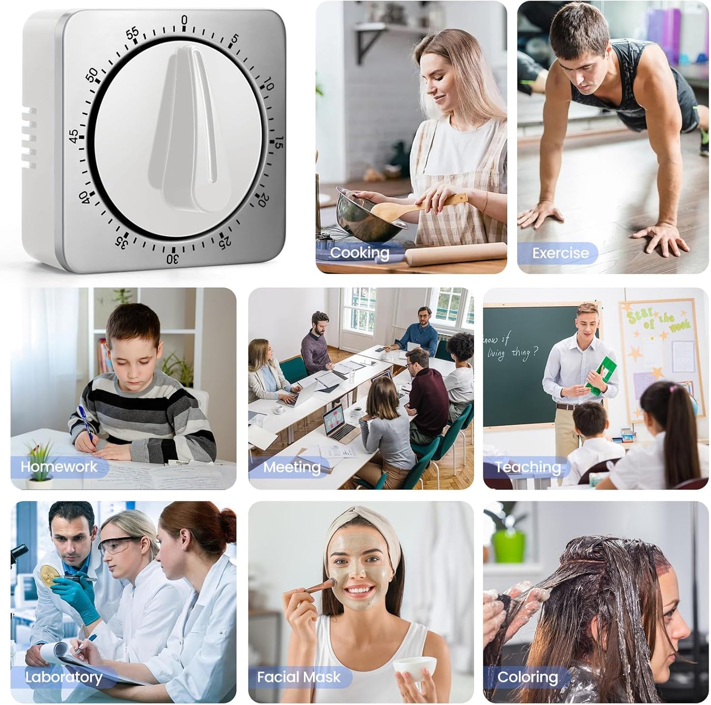Kitchen Timers for Cooking, Chef Cooking Timer Clock with Loud Alarm - 100% Mechanical Desk Timer - No Batteries Required - Magnetic Backing, Exquisite Stainless Steel Body - Countdown Reminder