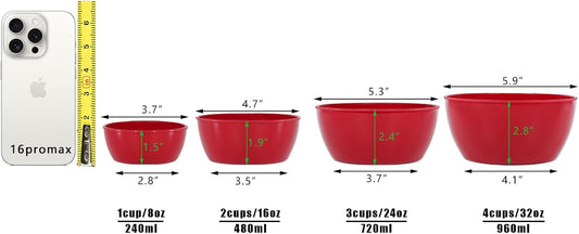 4-Piece Classic Plastic Bowls with Lids, – 8/16/24/32oz Nesting Plastic Small Mixing Bowl Set for Mixing, Baking, Prepping, Cooking and Serving Food, Microwave and Dishwasher Safe