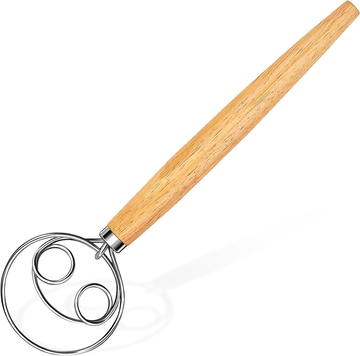 Hand Whisk Stainless Steel Dough Hook Dutch Whisk for Sourdough Bread Dough Mixer Hand Wooden Handle Kitchen Whisking Mixing Tool Bread Making Tools (1 eye)