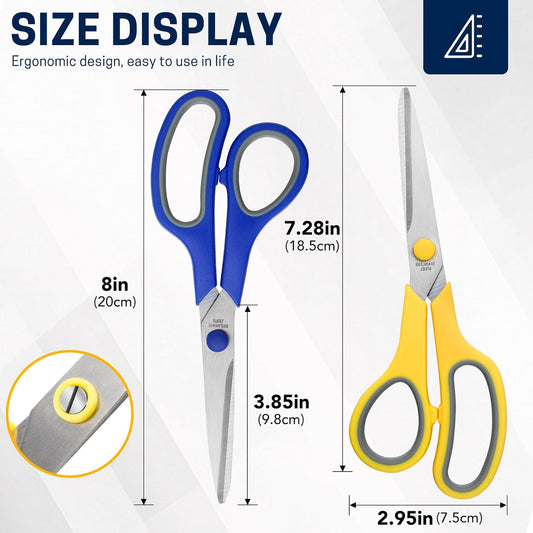 10 Pack 8" Scissors All Purpose, Heavy Duty Scissors for Office | Scissors Bulk Multipurpose Comfort-Grip Sharp Adult Office Scissors Set Sewing Fabric Stainless Steel Blades, Right/Left Hand