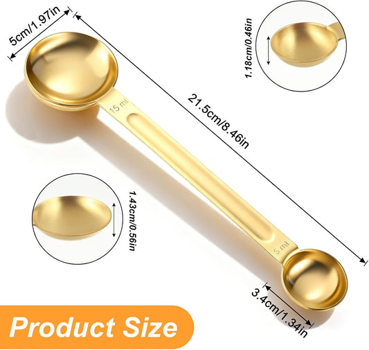 Double Sided Coffee Measuring Spoon, Stainless Steel Teaspoon Scoop 1 Tsp (5ml) and 1 Tbsp (15ml) Tablespoon Measuring Spoon, Dual-Measure Long-Handle Spoons for Kitchen Sugar Baking Precise Gold