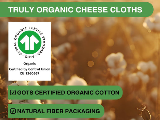 Organic Cheese Cloths, GOTS Certified, 36x36Inch, Reusable Cheese Cloth | Grade 100 Closed Edges Fabric Fine Mesh Cloth, Unbleached Cotton Muslin Cheesecloth for Straining, Cooking, Crafts - 9 Sq.Ft