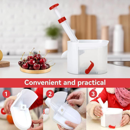 Cherry Pitter with Stone Catcher Container, Plastic Cherry Pit Seeds Removing Tool, Reusable Grapes Seeds Removing Tool with Container Cherry Stone Remover Tool for Home Traveling Fruit Gadget