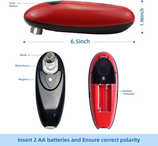Electric Can Opener,Automatic One-Touch Operation,One Handed Can Opener Battery Operated for Seniors, with Smooth Edge Cutting, Kitchen Gadget(RED)