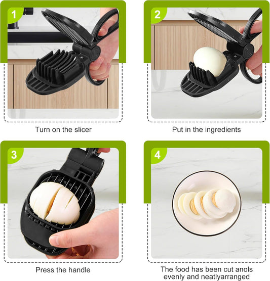 Fruit Slicer, Strawberry, Banana, Kiwi Cutter, Egg Slicer for Hard Boiled Eggs, for Fruit Sausages, Cucumbers, Mushroom Cutter, Rapid & Safe Slicing Kitchen Gadgets (Black)