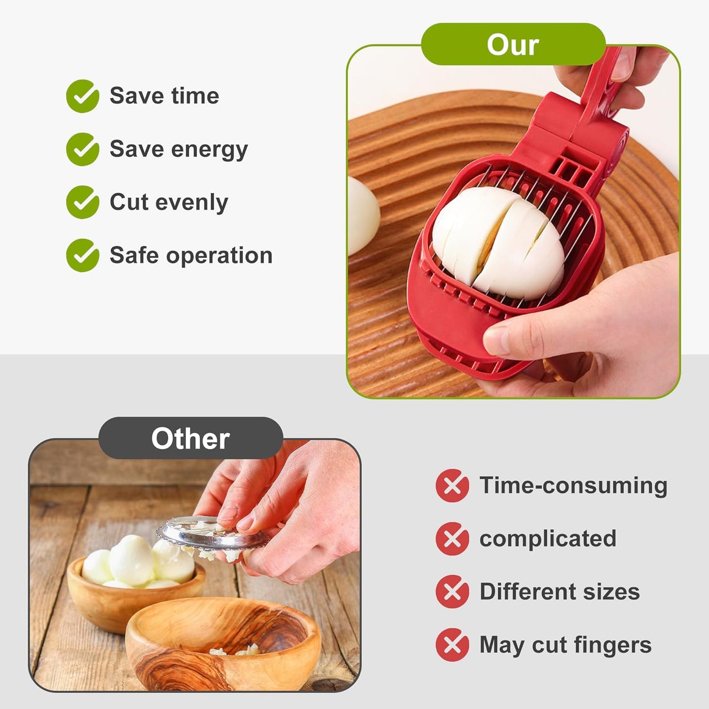 Fruit Slicer, Strawberry, Banana, Kiwi Cutter, Egg Slicer for Hard Boiled Eggs, for Fruit Sausages, Cucumbers, Mushroom Cutter, Rapid & Safe Slicing Kitchen Gadgets (Black)