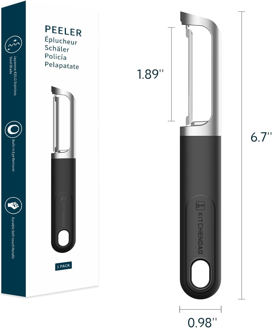 Swivel Vegetable Potato Peeler for Kitchen, Japanese Stainless Steel Sharp Blade, Heavy Duty Die-cast Construction, Built-in Eye Remover, Soft-touch Handle, Dishwasher Safe, Green