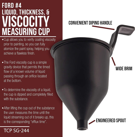 TCP Global Brand SG244 Liquid Thickness & Viscosity Measuring Cup Ford # 4 Four, Viscosimeter to Measure Paint