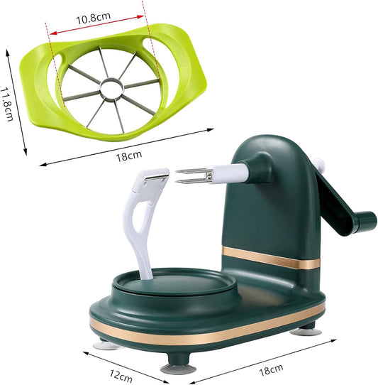 Manual Hand Crank Apple Peeler, Corer and Slicer – Suction Non Slip Counter Grips - Stainless Steel Blades – Peels, Cores and Cuts in Seconds for Home Kitchen (green, apple cutter 8 slices)