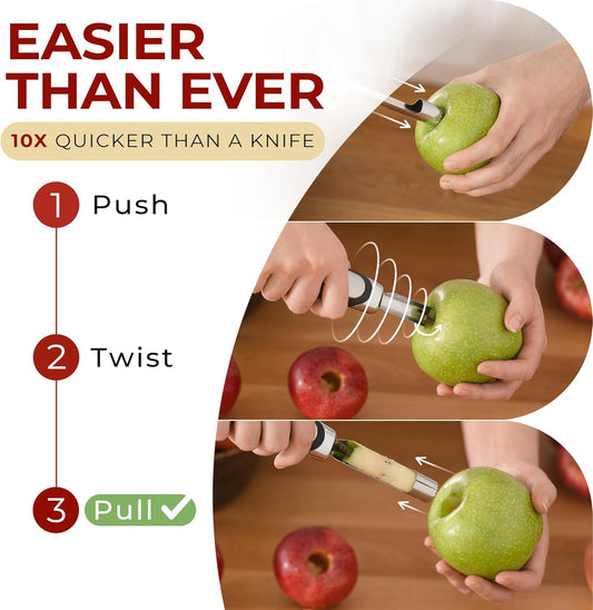 Apple Corer Tool, Heavy Duty Stainless Steel Fruit Core Extractor | Dishwasher Safe, Ergonomic Handle, Sharp Serrated Blade, Comfortable Grip, Cores in Seconds, Food-Grade Steel, Black
