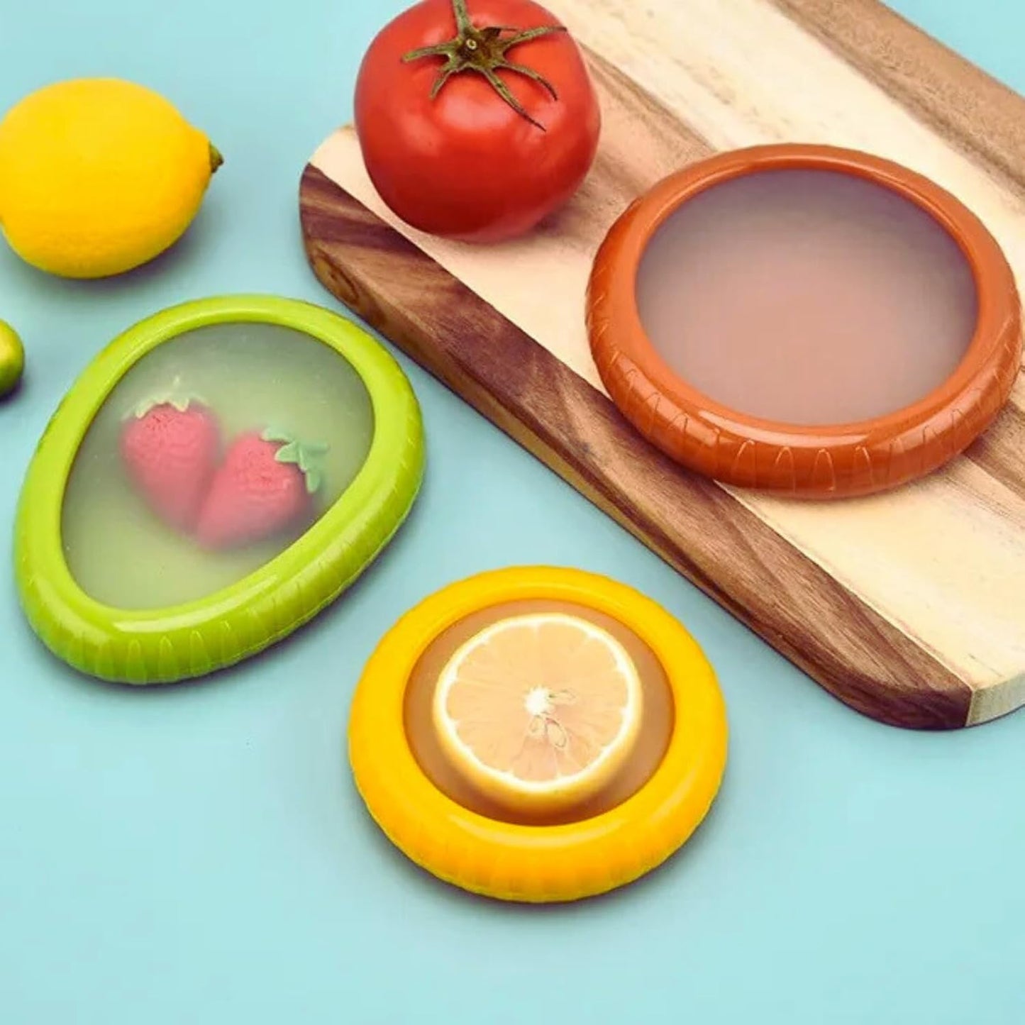 Set of 4 Reusable Avocado Saver and Onion Storage– Eco-Friendly – Keep Leftovers Fresh Without Plastic Bags. Fruit and Veggie Savers for Avocados, Lemons, Onions, Tomatoes & Salad