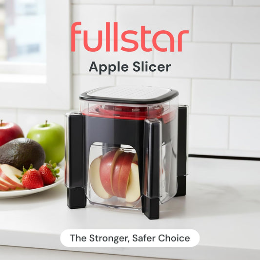 Apple Slicer & Corer with Built-In Container | 2-Blade Fruit Cutter, 8 Slices & Soft Fruit Slicer Attachment, Heavy Duty Stainless Steel, & Mess-Free Meal Prep