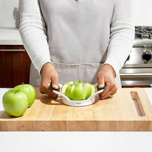 Good Grips Apple Slicer, Corer and Divider | Cushioned, non-slip handles absorb pressure while prepping fruit into uniform wedges; dishwasher safe.