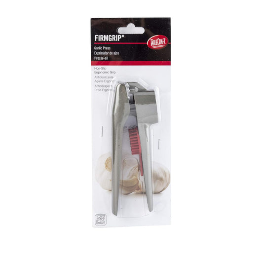 E5614 Garlic Press, Stainless Steel, Firm Grip and Ergonomic Soft Handle, 2.175" x 6.75" x 0.37", Gray, 1 Count