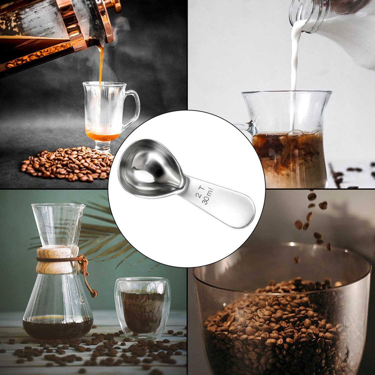 18/8 Stainless Steel 2 Tbsp Coffee Scoop - Exact Measuring Spoon (30ml)
