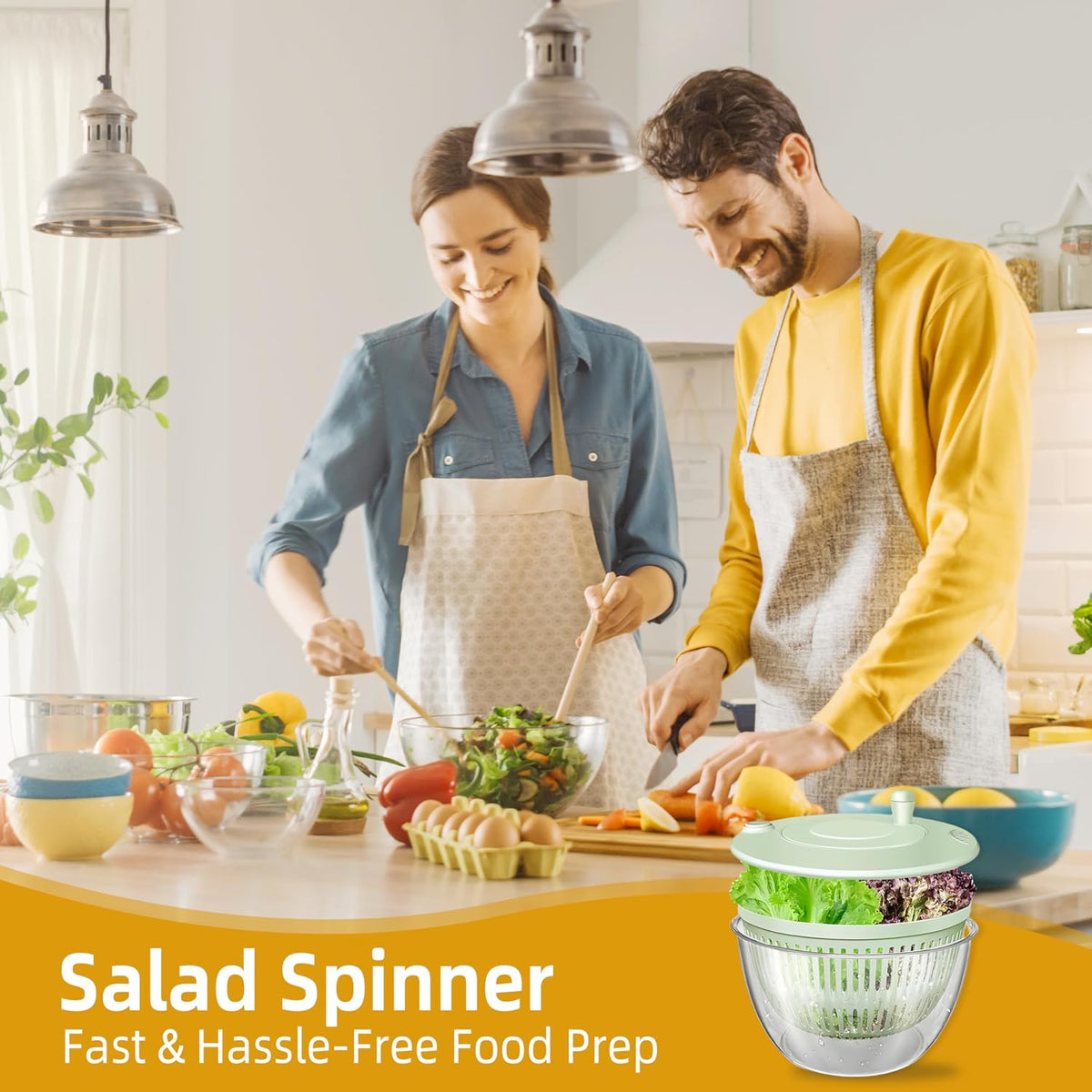 Large Capacity Green Salad Spinner, 4.24 Quart Lettuce Spinner with Dual Drainage, Efficient Salad Dryer for Quick Washing, Spinning & Draining Greens, Fruits, Veggies-with Shredding Blade