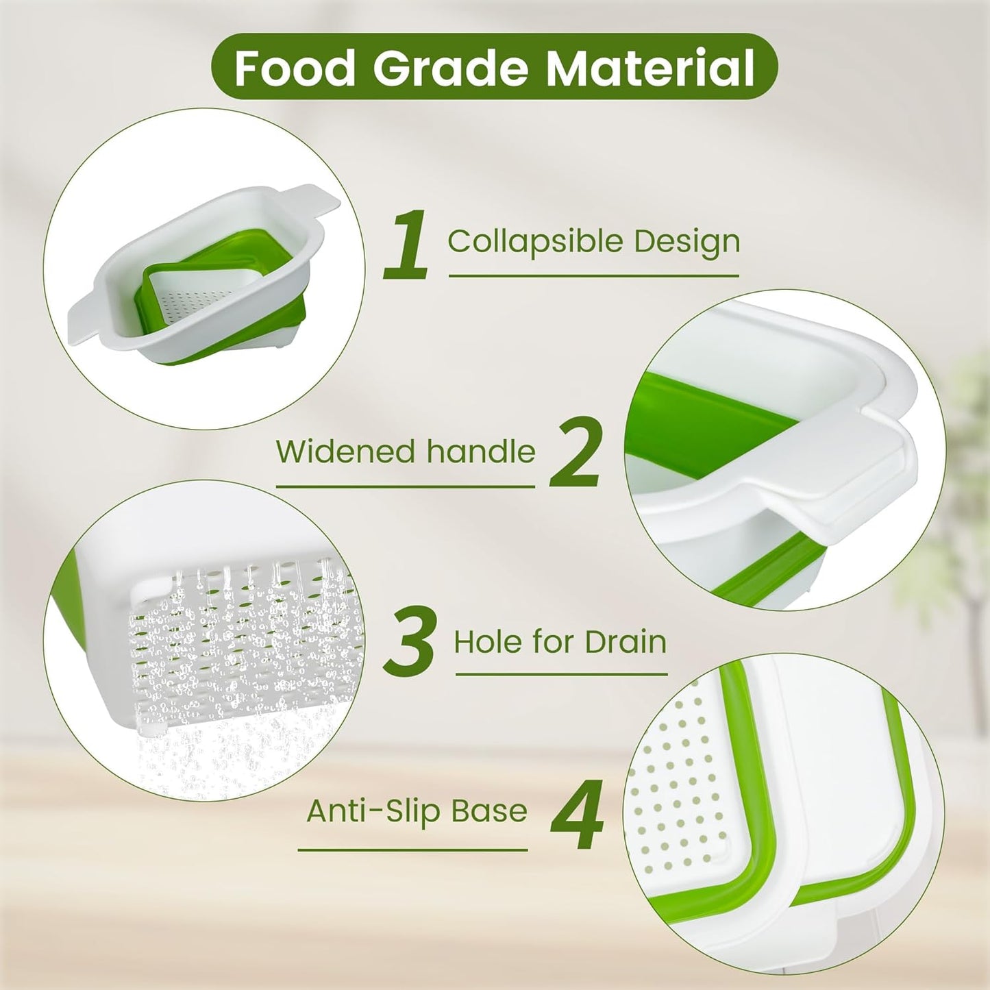 Collapsible Colander Set with Strainer Bowl, 2 in 1 Fruit Washing Basket with Strainer, 5 + 3 QT Plastic Colanders for Kitchen, Foldable Double Layered Colanders Bowl for Vegetable, Grey