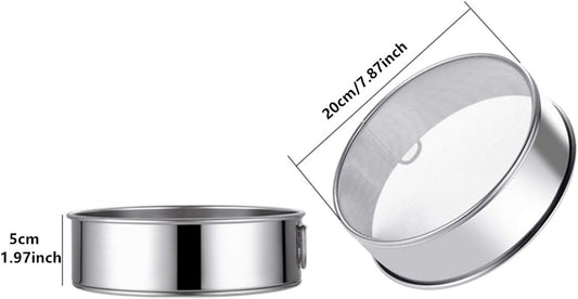 Flour Sifter Round Flour Sieve Strainer with 60 Mesh | Premium Rustproof Stainless Steel Fine Mesh for Baking 7.87 inch Diameter x 2 inch High