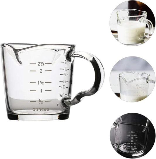 70ml Mini Glass Measuring Cup with handle 2 oz Shot Glass Espresso Jugs Measure Cup Glass Jigger Spirit Round Graduated Beaker Measuring Cup for Bar Party Wine Cocktail Drink Shaker Milk Coffee