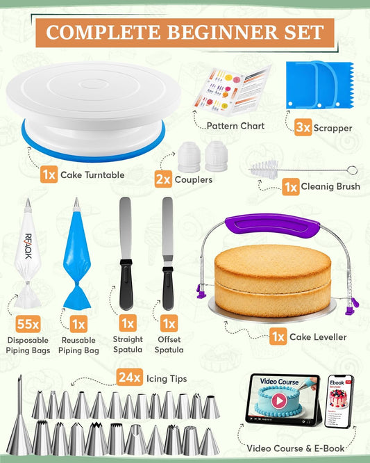 90PCs Cake Decorating Kit with Video Course for Beginner by Pro Baker