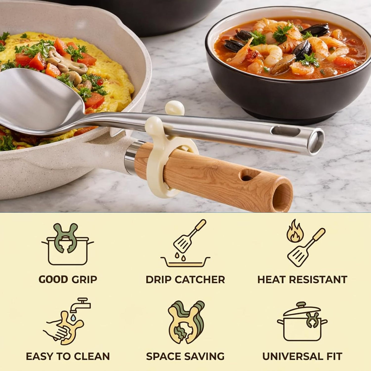 6 PCS Spoon Holder for Pot, Pot Spoon Rest Set, Reusable Kitchen Utensil Organizer, Versatile Cooking Tool for Countertop Organization (Yellow/Green/Beige)