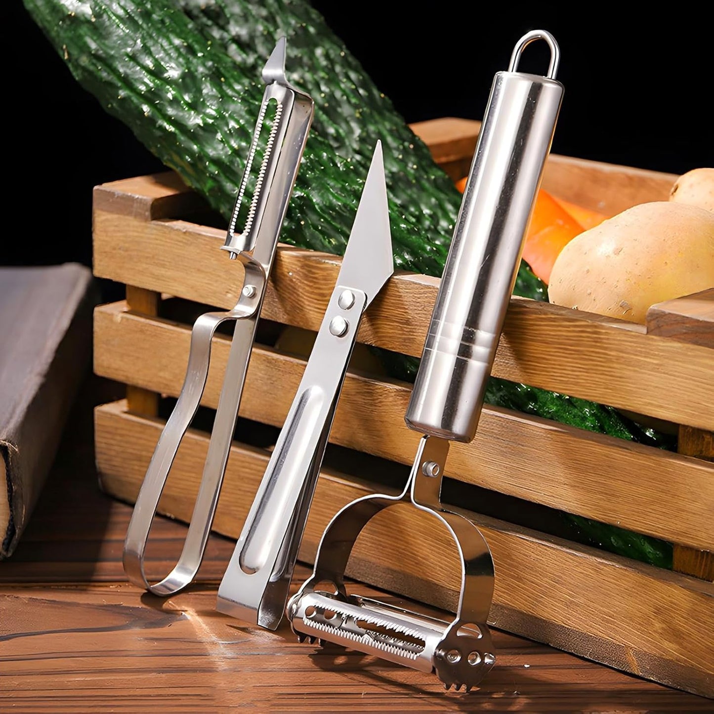 Julienne Peeler,Stainless Steel Vegetable Peeler Heavy Duty Peelers with Shaving Clip for Meat Fruit Carrot Veggie Potatoes,Dishwasher Safe