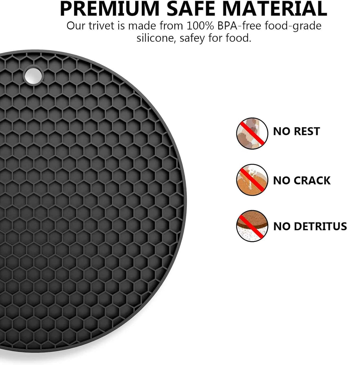 Silicone Trivet Mat — Heat Resistant 446°F Pot Holders for Hot Dishes, Non-Slip Hot Pads for Quartz & Granite Countertops, Multipurpose Kitchen Trivets, Black
