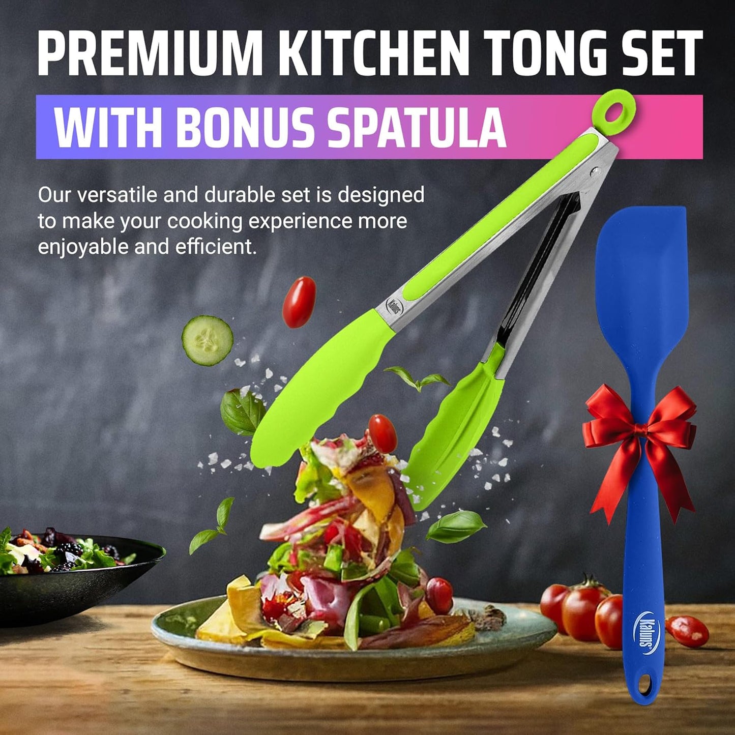 Kitchen Tongs for Cooking Grilling Set of 4, BBQ Grill Tongs With Silicone Tip Stainless Steel Heat Resistant, Non-stick Pull Lock, Incl 7, 9, 12 Inch Tong Plus a Silicone Spatula