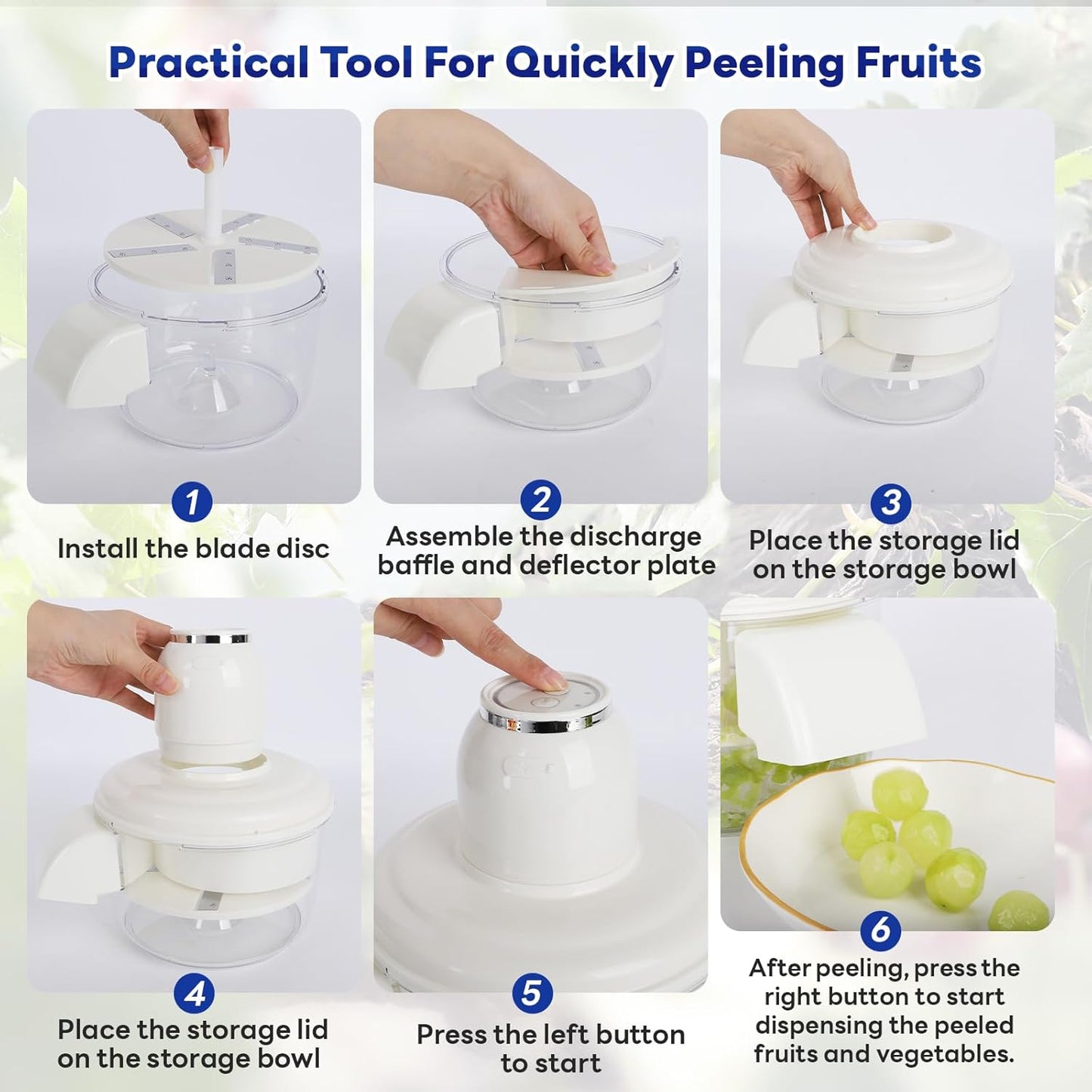 Automatic Grape Peeler Machine, Electric Garlic & Cherry Tomato Peeler Skin Remover Tool for Small Fruits, Effortless Peeling for Home Kitchen (Blue-1PC)