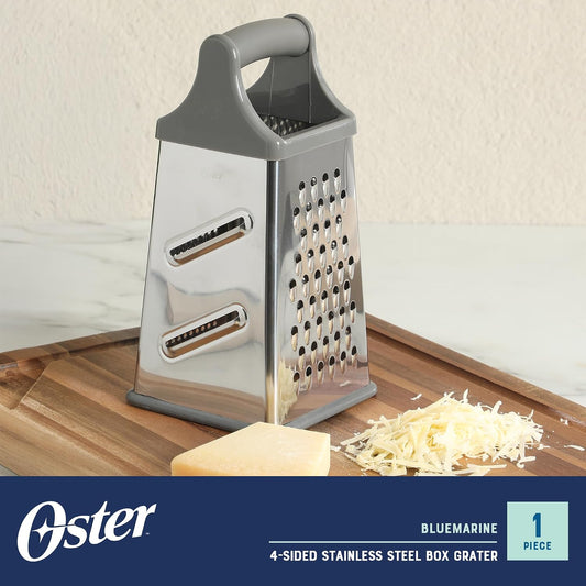 Bluemarine 9-Inch 4-Sided Box Grater – Stainless Steel Cheese and Vegetable Grater, Kitchen Tool for Shredding, Slicing, Grating, Blue/Grey Handle