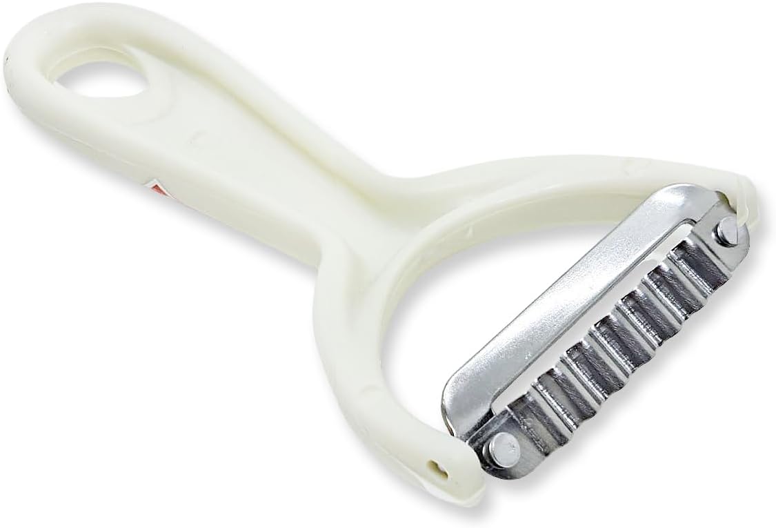 Kitchen Tool 5⅞" Long White Plastic Handle Stainless Steel Wavy Peeler Grater Shredder - Thai Cooking Utensils Multipurpose Portable Hand-Held Cookery Equipments for Food Fruit Vegetable