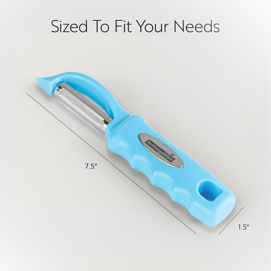 Comfy Grip 7.5 Inch Vegetable Peeler 1 Durable Potato Peeler - Sharp Swivel Blade Ambidextrous Handle Blue Stainless Steel Veggie Peeler Built-In Blemish Remover
