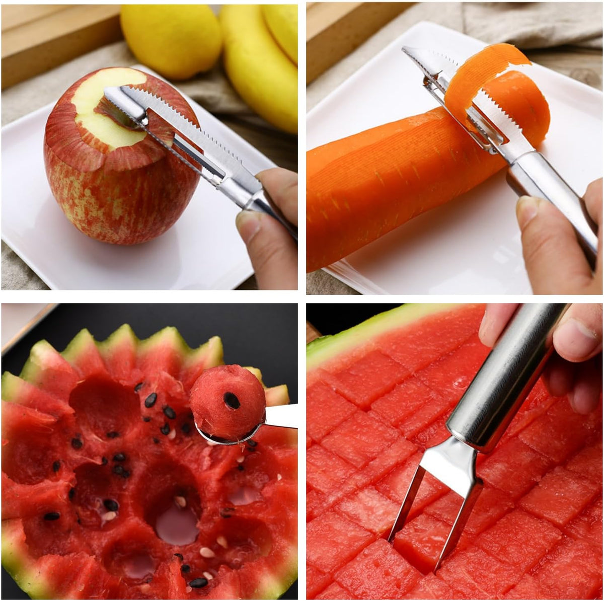 Fruit and Vegetable Corer Tool,Kitchen Fruit Carving Knife, Multi-Function Stainless Corer and Pitter Remover Set for Apple, Pear, Cherry, Jujube, Red Dates, Chili,Potato, Watermelon(10 Pcs)