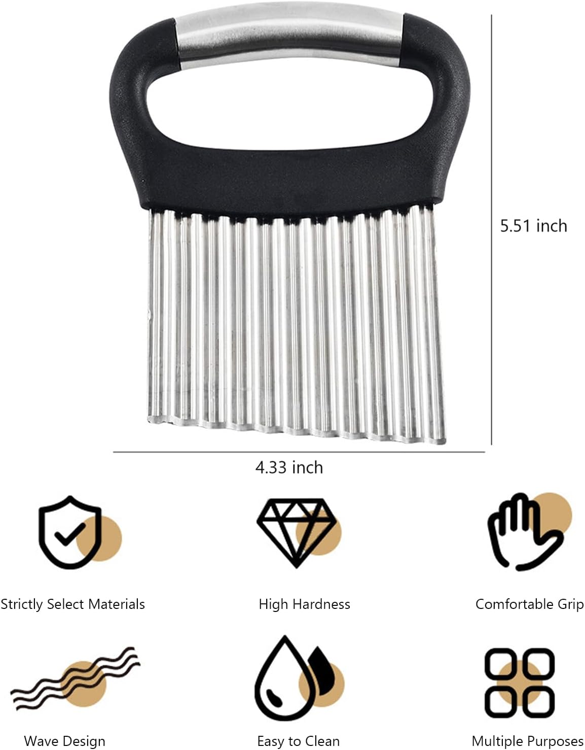 Crinkle Cutter for Veggies, Stainless Steel French Fry Cutter for Potatoes Cucumbers Carrot Crinkle Cut Knife Wavy Chopper Waffle Fry Slicer