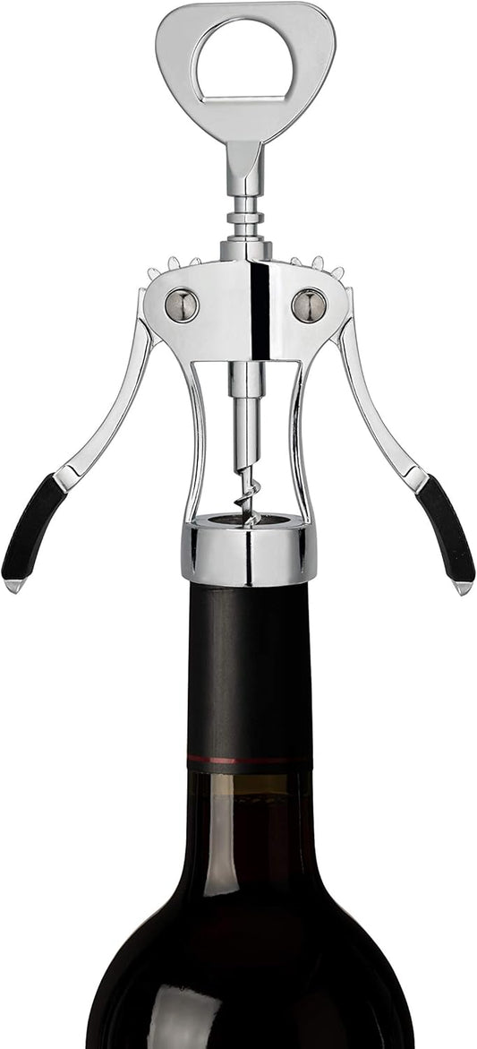 Spiral Winged Corkscrew Wine Opener, Multifunctional Bottle Opener, Stainless Steel with Rubber Grip Ergonomic Handle & Sharp Screw for Home Bar, Kitchen, Restaurant, Wine Accessories, Silver
