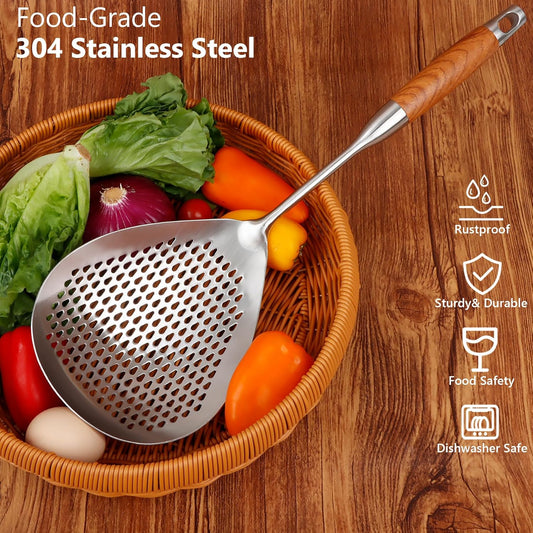 Skimmer Slotted Spoon, 304 Stainless Steel Spider Strainer Skimmer Ladle Spoon for Cooking and Frying, Pasta Strainer Spoon, 5.8 Inch