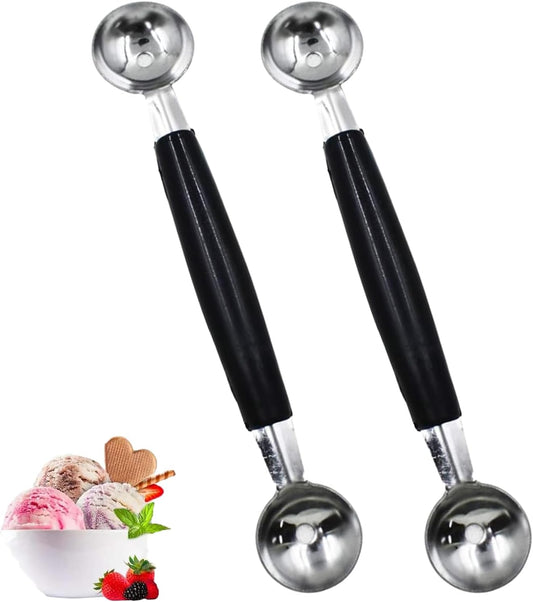 4 Pack Stainless Steel Melon Baller, Double Melon Baller, Double Ended Headed Fruit Icecream Ball Spoon, Baller Scoops for Fruits, Vegetables, Butter & More