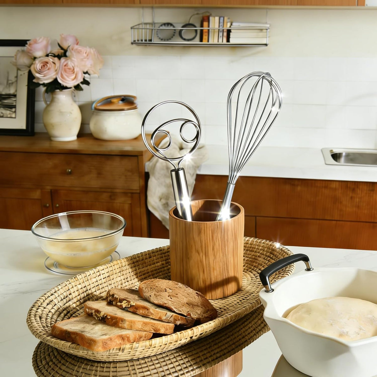 Danish Dough Whisk and Balloon Whisk Set, 2-Piece 12 Inch 316 Stainless Steel for Egg, Cream, Bread, Pizza & Sourdough Mixing, Dishwasher Safe
