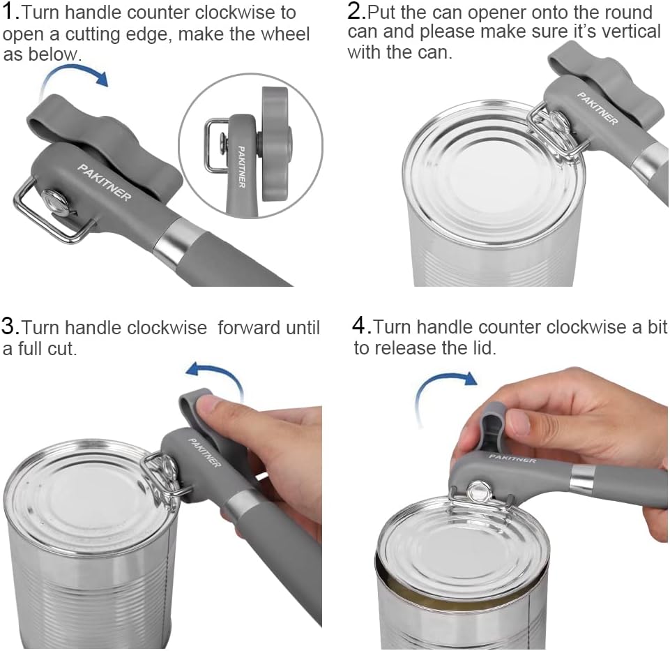 Safe Cut Can Opener, Smooth Edge Can Opener - Handheld Easy Turn Knob, Manual Can Opener, Ergonomic Smooth Edge, Food Grade Stainless Steel Cutting Tool for Kitchen & Restaurant