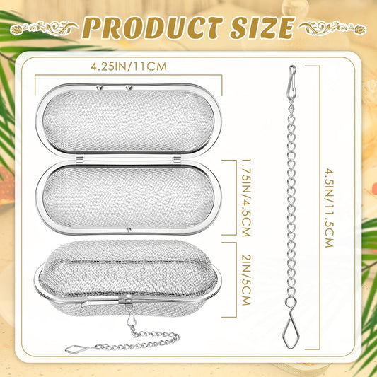 3 Pcs Large Tea Ball Infusers, Loose Leaf Tea Strainers | 4.25 x 1.75 in, 304 Stainless Steel, Mesh Oval Filters, Reusable Tea Steeper, for Kitchen Home Office, Spice Bags for Cooking